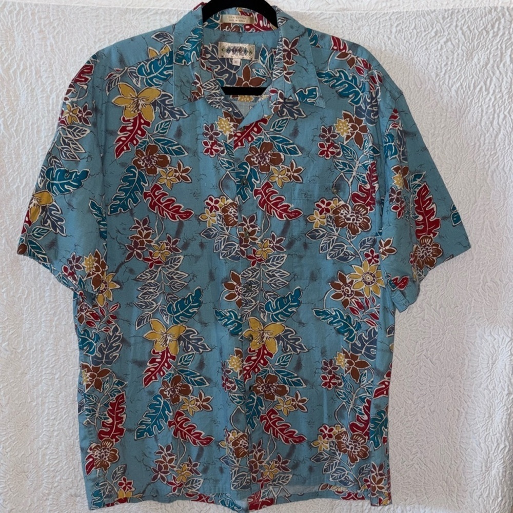 Campia Moda Button Down Hawaiian Tropical Print Short Sleeve Shirt